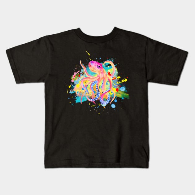 Octopus Splash of Color Kids T-Shirt by Printed Passion